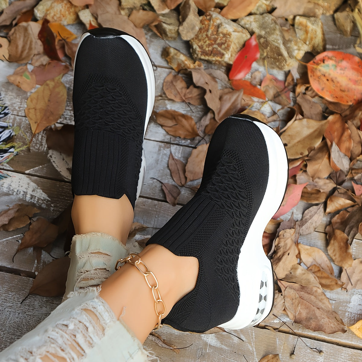 Women'S Black Slip-On Sneakers with White Midsole - Soft Sole, Non-Slip, Breathable Mesh Upper, Low Top, Casual Athletic Shoes for Spring and Fall, Casual Athletic Shoes|Slipon Sneakers|Breathable Upper, Sneakers